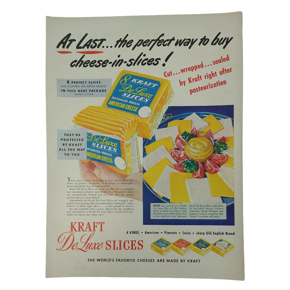 Kraft Cheese DeLuxe Slices - Sliced Cheese - 1950 Original Retro Vtg PRINT AD - Picture 10 of 10